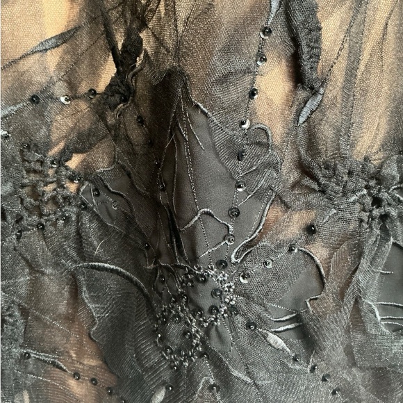 Simon Chang Black Mesh Embroidered Maxi Skirt - Bronze Lining - Size 6 - Picture 5 of 6